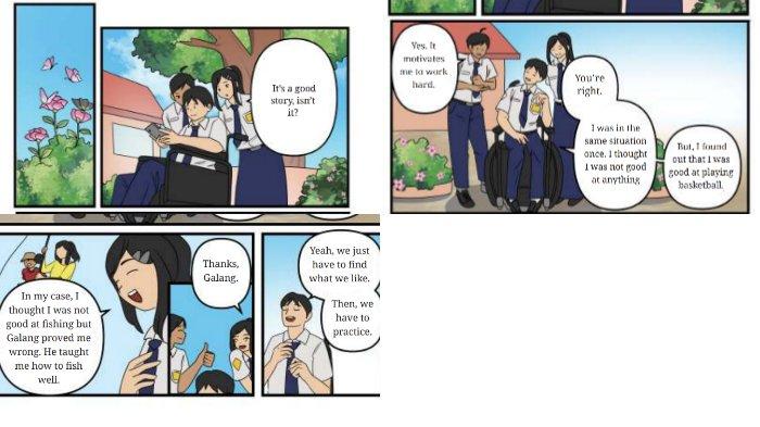 Comic strip poin a untuk kunci jawaban Bahasa Inggris SMP Kelas 8 Buku English For Nusantara Kurikulum Merdeka Halaman 256 poin b atau Worksheet 5.7 Section 2 Listening, Unit 2 I Know I Can Do It pada Chapter 5 Embrace Yourself.