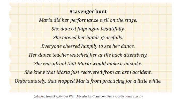 Berikut ini kunci jawaban Bahasa Inggris untuk SMP Kelas 8 Buku English For Nusantara Kurikulum Merdeka Halaman 267 poin a Section 6 Fun Time: Scavenger Hunt, Unit 2 I Know I Can Do It pada Chapter 5 Embrace Yourself.