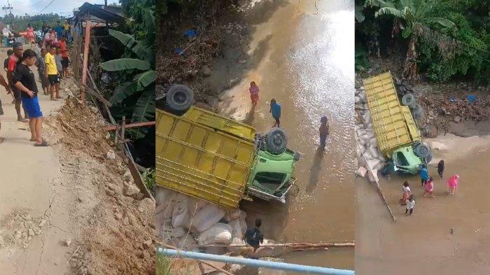 Mobil truk terjatuh di Jembatan Pulubala, Kabupaten Gorontalo.