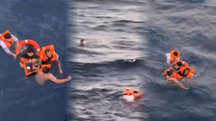 Moment kru kapal KMP Moinit mengevakuasi remaja yang melompat ke laut