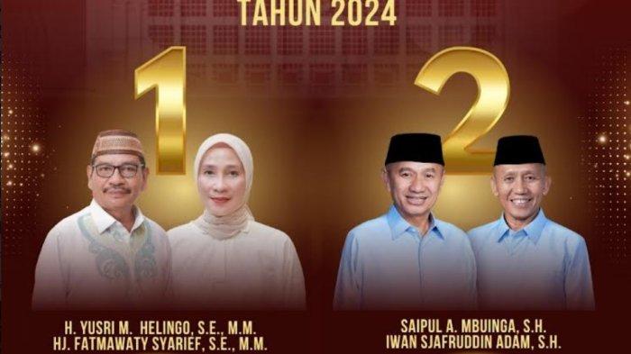 Paslon Nomor Urut 1: Yusri Helingo dan Fatmawaty Syarief - Paslon Nomor Urut 2: Saipul Mbuinga dan Iwan Sjafruddin Adam
