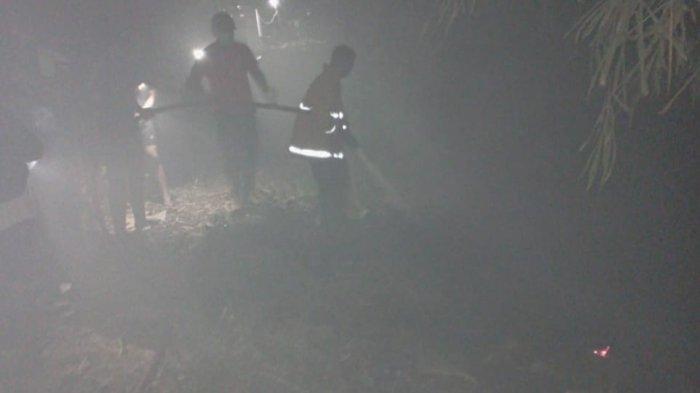 Personel Damkar Kota Gorontalo berusaha memadamkan api di lahan milik warga.