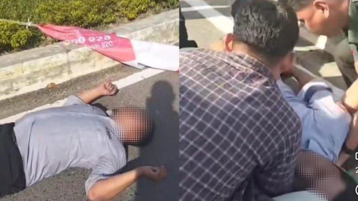 TERSENGAT LISTRIK -- Potret seorang pegawai BSG di Kecamatan Marisa, Kabupaten Pohuwato, Gorontalo, tergeletak di jalan. Pria tersebut  tersengat listrik saat memasang umbul-umbul pada Rabu (12/6/2025).