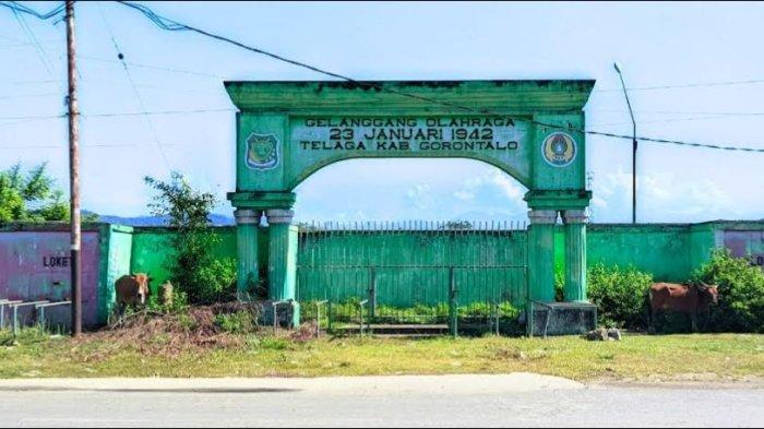 Sapi sengaja diikat di dekat pintu masuk Stadion 23 Januari Gorontalo, Minggu (10/11/2024).