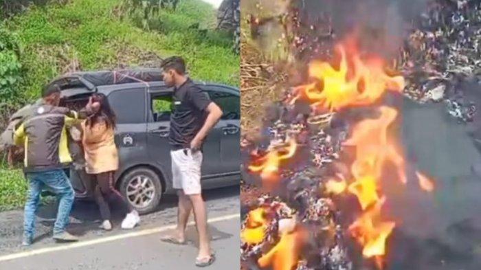 Seorang pria menganiaya istrinya di tengah jalan hingga membakar pakaian milik istrinya.