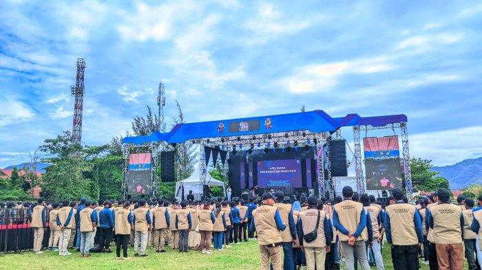 Suasana apel siaga Bawaslu Provinsi Gorontalo di Stadion Merdeka, Kota Gorontalo, Sabtu (12/10/2024).