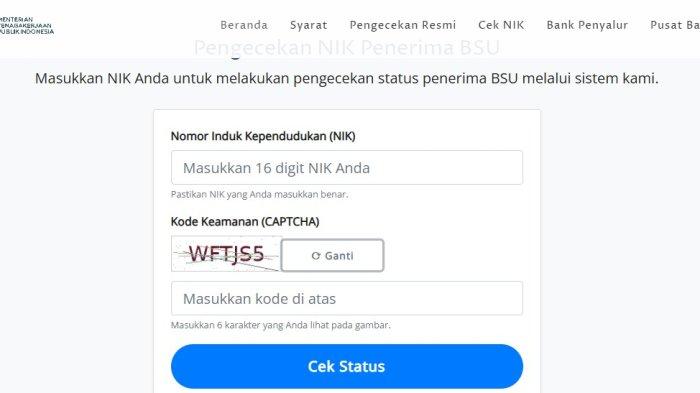 BSU 2025 - Tampilan layar website bsu.kemnaker.go.id/#pengecekanMandiri. Silakan cek apakah kamu termasuk penerima BSU 2025.