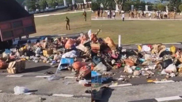 20 gerobak sampah dibuang di depan kantor lurah Kebalen Bekasi, aksi protes penutupan TPS ilegal oleh pemda