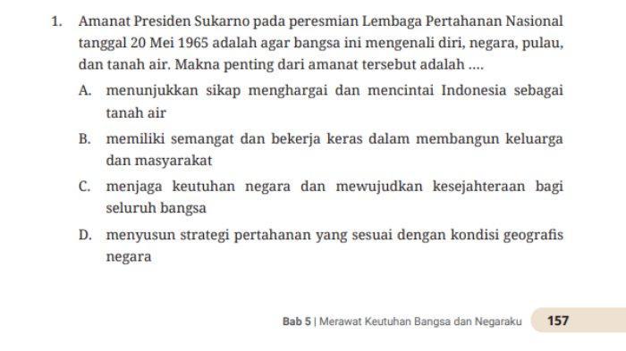 Tugas 'Uji Kompetensi' Pilihan Ganda Nomor 1 dalam buku paket halaman 157 mata pelajaran Pendidikan Pancasila kelas 8 SMP/MTs Kurikulum Merdeka.