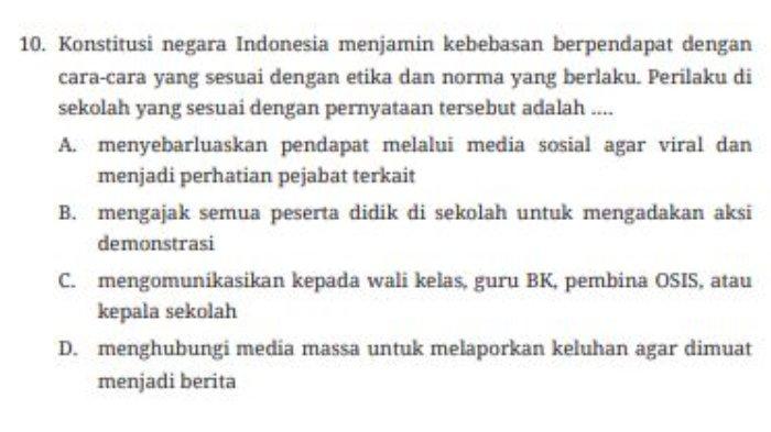 Tugas 'Uji Kompetensi' Pilihan Ganda Nomor 10 dalam buku paket halaman 160 mata pelajaran Pendidikan Pancasila kelas 8 SMP/MTs Kurikulum Merdeka.