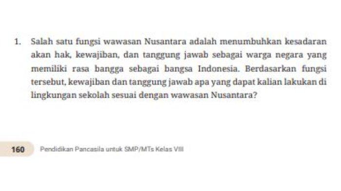 Tugas 'Uji Kompetensi' soal esai nomor 1 dalam buku paket halaman 160 mata pelajaran Pendidikan Pancasila kelas 8 SMP/MTs Kurikulum Merdeka.
