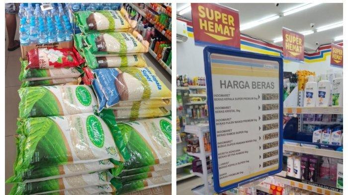 DUGAAN BERAS OPLOSAN - Beras kemasan yang diduga merupakan beras oplosan yang diduga dijual di jaringan minimarket.