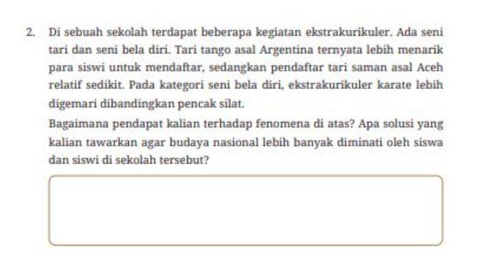 Tugas 'Uji Kompetensi' soal esai nomor 2 dalam buku paket halaman 128 mata pelajaran Pendidikan Pancasila kelas 8 SMP/MTs Kurikulum Merdeka.