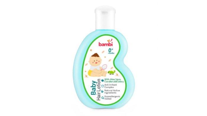 Ilustrasi minyak rambut bayi, Bambi baby hair lotion with candlenut, aloe vera, & celery