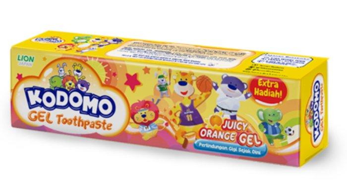 Ilustrasi Kodomo toothpaste juicy orange, pasta gigi bayi yang aman tertelan