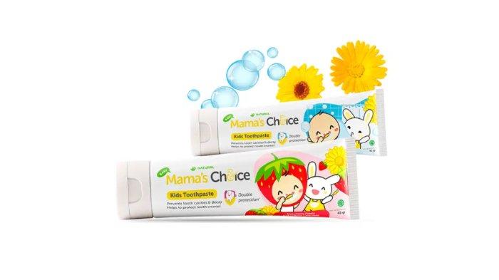Ilustrasi Mama' choice kids toothpaste bubble gum, pasta gigi bayi yang aman tertelan