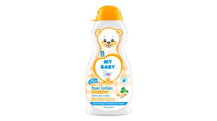 Ilustrasi minyak rambut bayi, My baby hair lotion black & shine