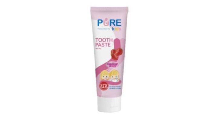 Ilustrasi Pure kids toothpaste strawberry, pasta gigi bayi yang aman tertelan