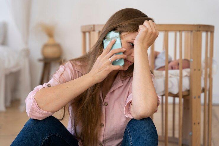ilustrasi ibu yang mengalami postpartum depression setelah melahirkan