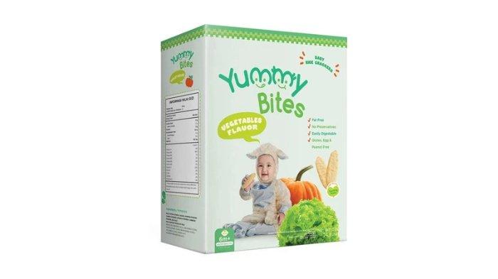 Ilustrasi biskuit bayi Yummy bites vegetable rice crackers