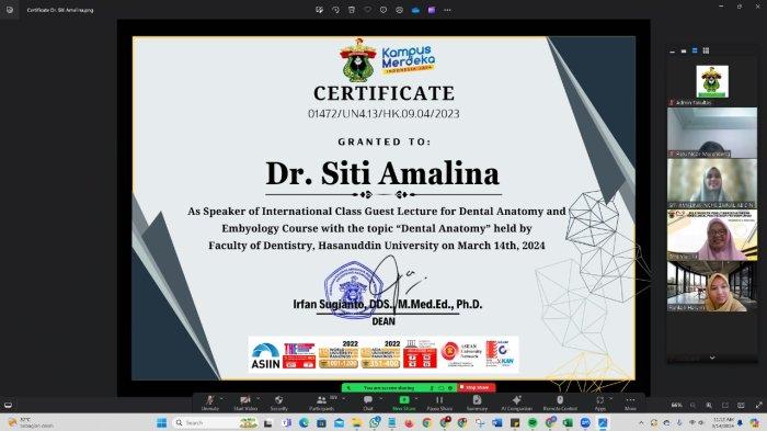 Program Kelas Internasional FKG Unhas Gelar Kuliah Tamu, Hadirkan Pakar Anatomi Gigi dari Malaysia, Dr. Siti Amalina