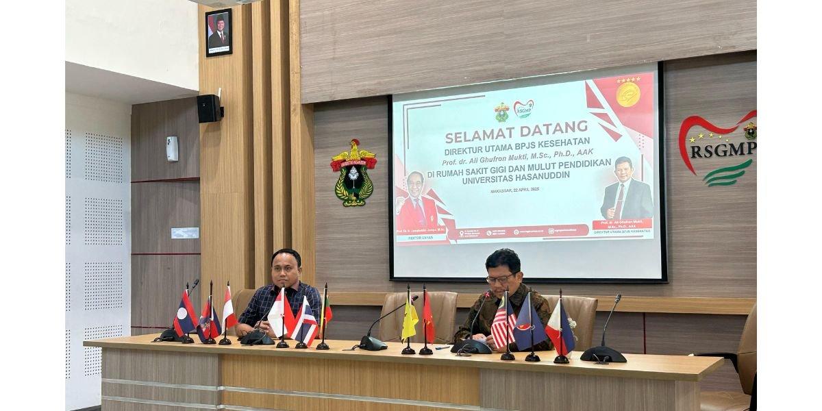 drg. Andi Tajrin, M.Kes,Sp.B.M.M.,Subsp.,C.O.M(K), Direktur RSGMP Unhas dan Prof. Dr. Ali Ghufron Mukti, MSc, PhD, Direktur Utama BPJS Kesehatan