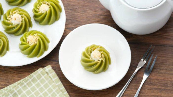 Ilustrasi puding pandan buah
