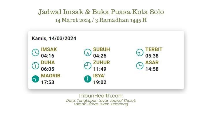 Jadwal Imsak dan buka puasa Kota Solo 13 dan 14 Maret 2024