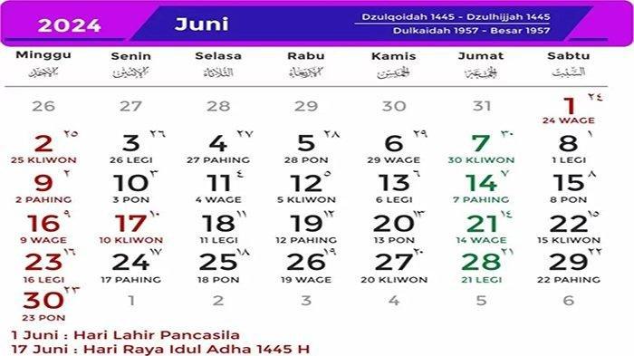 Ada 3 Tanggal Merah di Kalender Juni 2024, Libur Apa Saja