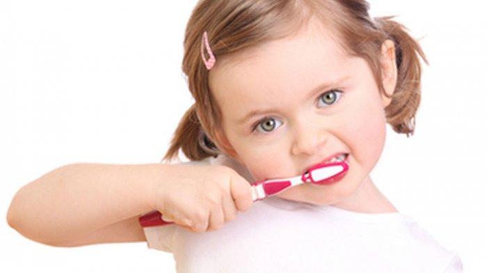Ilustrasi anak menyikat gigi