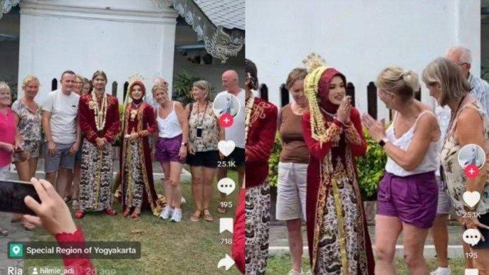 Tangkapan layar video viral bule minta foto bareng pengantin.