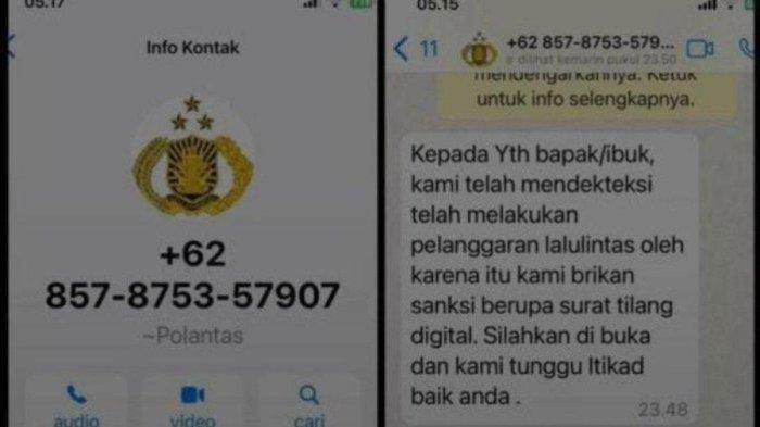 Beredar pesan WhatsApp messenger link tilang elektronik dalam bentuk pdf dan dibagikan berulang-ulang di wilayah hukum Polres HST