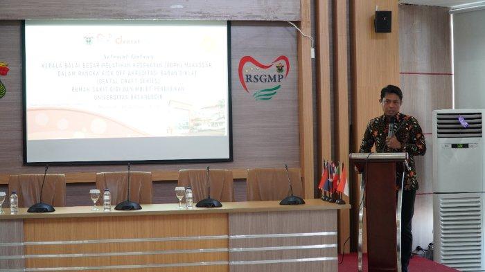 Sambutan Dekan FKG Unhas. drg. Irfan Sugianto, M.Med.Ed.,P.hD, dalam acara kick off akreditasi Badan Diklat RSGMP Unhas