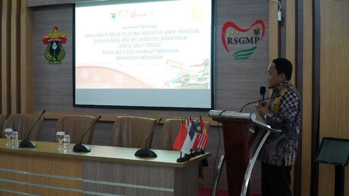 Sambutan Direktur RSGMP Unhas drg. Andi Tajrin, M.Kes.,Sp.B.M.M.,Subsp.,C.O.M(K), dalam acara kick off akreditasi Badan Diklat RSGMP Unhas