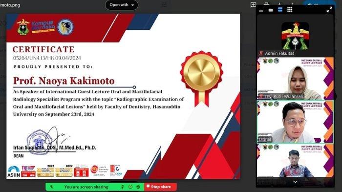 PPDGS Radiologi Kedokteran Gigi dan Maksilofasial FKG Unhas menyelenggarakan kuliah tamu dengan menghadirkan Dekan Faculty of Dentistry Hiroshima University, Japan Prof. Naoya Kakimoto sebagai pembicara.