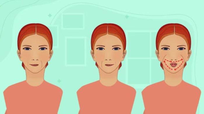 Ilustrasi senam wajah dengan cara mengencangkan pipi