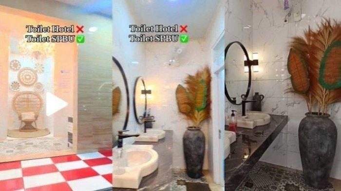 Penampakan toilet SPBU di Sukabumi, Provinsi Jawa Barat, viral di media sosial, westafel dari Batu Marmer hingga ada tempat duduknya.