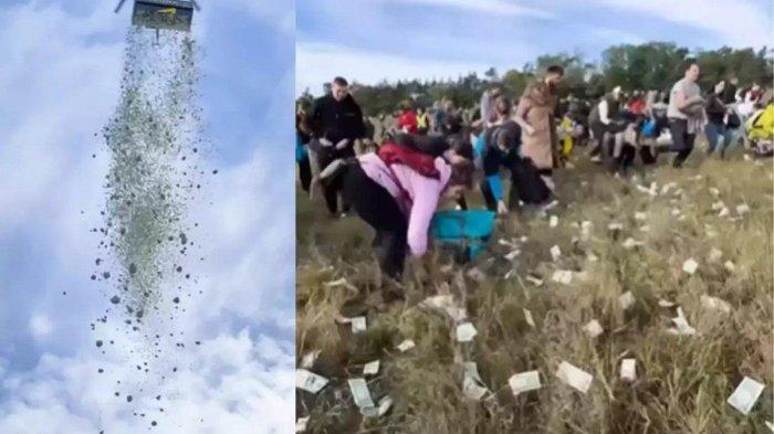 Influencer di Ceko membagikan uang Rp 15,9 miliar dari helikopter. Ada yang mengumpulkan uang menggunakan kantong plastik hingga tas.