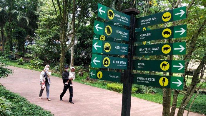 Pengunjung berwisata di Bandung Zoo atau Kebun Binatang Bandung, Jalan Tamansari, Kota Bandung, Jawa Barat, Kamis (27/7/2023).