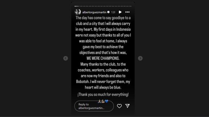Alberto Rodriguez menyampaikan pesan perpisahan setelah memutuskan hengkang dari Persib Bandung.