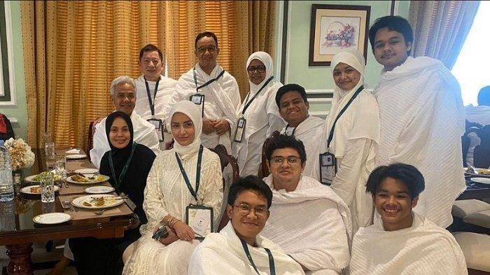 Momen saat Menteri/Kepala Bappenas RI, Suharso Monoarfa bertemu keluarga Ganjar Pranowo dan Anies baswedan di Mina, Arab Saudi, Senin (26/6/2023)