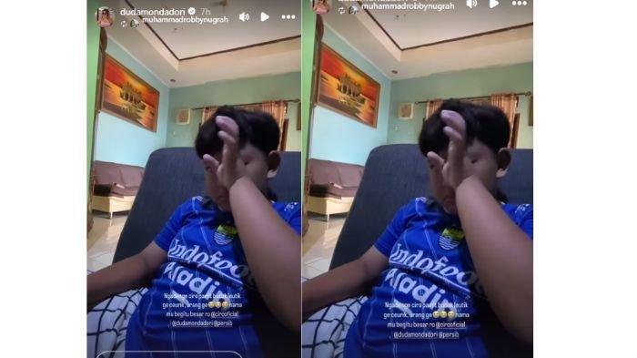 NANGIS - Seorang bobotoh cilik nangis sesenggukan saat tahu Ciro Alves tinggalkan Persib Bandung. Momen tersebut diunggah ulang di story Instagram istri Ciro Alves @dudamondadori, Sabtu (26/4/2025).