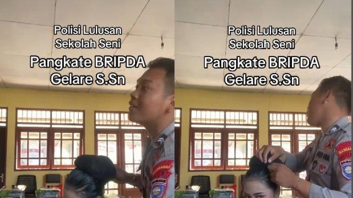Tangkapan layar video Bripda Adi Qori Kurniawan, polisi yang jago merias hingga viral di media sosial, dikutip (6/5/2025), latar belakang pendidikannya tak terduga.
