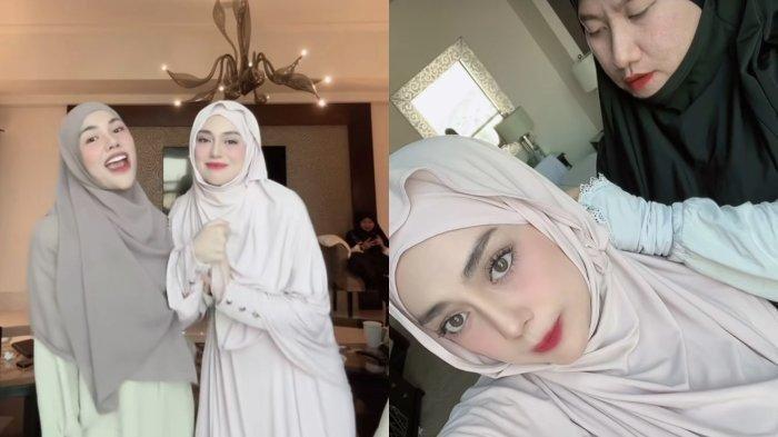BERHIJAB - Celine Evangelista berhijab lagi bersama sahabat.