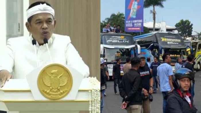 DEDI MULYADI DIDEMO - Gubernur Jawa Barat, Dedi Mulyadi (kiri), buka suara soal aksi demonstrasi para pekerja pariwisata yang memprotes Surat Keputusan (SK) larangan study tour.