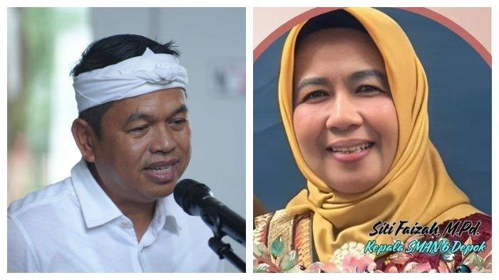 KEPALA SEKOLAH DICOPOT - Kolase foto Gubernur Jawa Barat terpilih, Dedi Mulyadi memberikan keterangan pers seusai menjalani pemeriksaan Kesehatan di kompleks Kementerian Dalam Negeri, Minggu (16/2/2025) (kiri) dan Kepala SMAN 6 Depok, Siti Faizah MPd yang diambil dari Instagram sekolah, Kamis (20/2/2025).