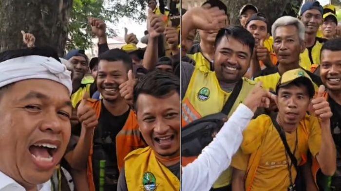 Gubernur Jawa Barat, Dedi Mulyadi, menemui sejumlah petugas kebersihan setelah menghadiri HUT Kabupaten Subang ke-77, Rabu (9/4/2025). Ia pun menyinggung soal kenaikan gaji untuk petugas kebersihan.