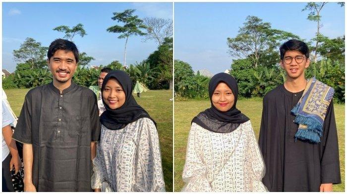 Dian, warga yang ikut salat di Lapangan Ganjuran, Condongcatur, Sleman, berkesempatan foto bersama dengan Duta Sheila on 7 setelah Salat Idul Adha, Senin (17/6/2024).
