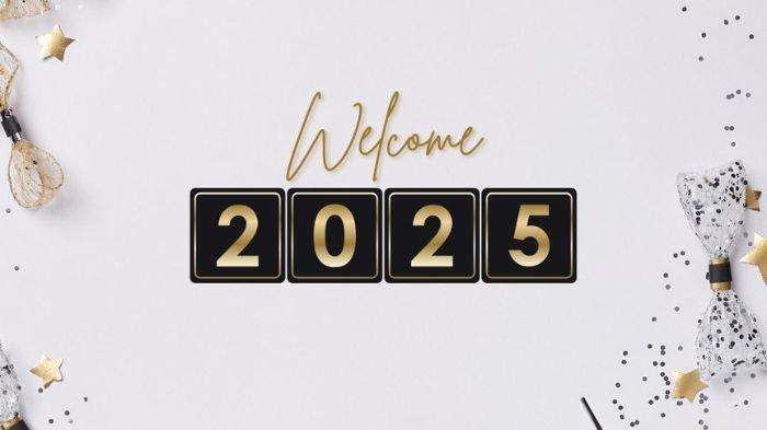 Gambar ucapan selamat Tahun Baru 2025 dalam bahasa Inggris. (Canva)