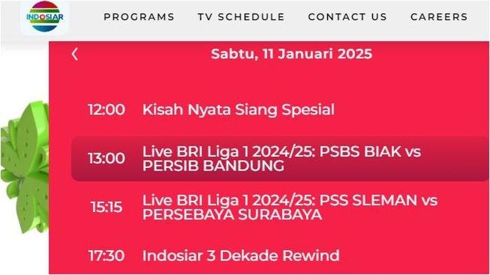 Jadwal acara Indosiar, Sabtu (11/1/2025), satu di antaranya PSB Biak vs Persib Bandung disiarkan langsung.